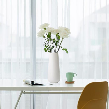 D'vine Dev 11 Inch Ceramic Flower Vase Textured Finishing, Minimalist Design for Kitchen, Bedroom, Living Room, Centerpieces, Office, Ivory, VS-XH-A-2