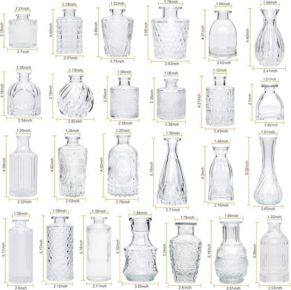 Brajttt Set of 32 Bud Vases for Flowers, Small Vintage Glass Bottles for Rustic Wedding Centerpieces and Home Decor