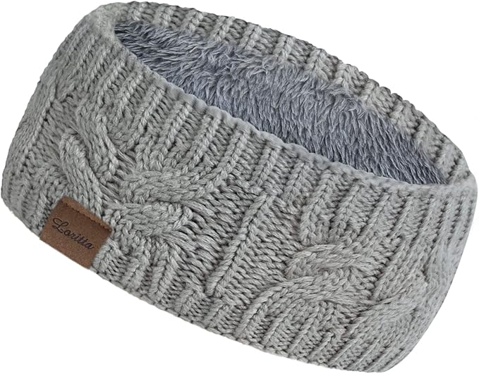 Loritta Womens Ear Warmers Headbands Winter Warm Fuzzy Cable Knit Head Wrap Fleece Lined Gifts