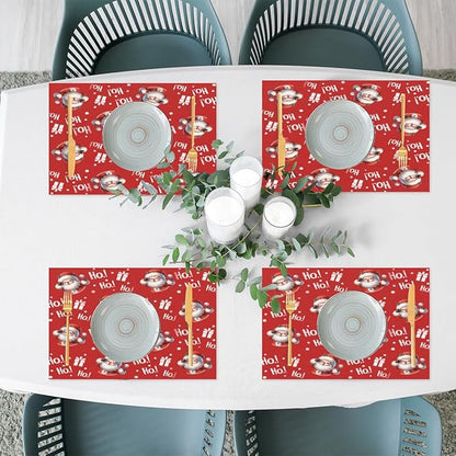 Christmas Xmas Ho Santa Claus Placemats Set of 1 PVC Vinyl Non Slip Table Mats Heat Resistant Place Mats Washable Wipeable Dining Table Mat for Kitchen Decor Party Indoor Outdoor Decorative Gift
