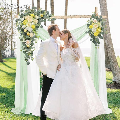 Wedding Arch, Artificial Flowers, Wedding Decor with Drapes (Set of 4)，Be Suited to Banquet, Party, Wedding Decor Ceremony and Background Decoration (Yellow)