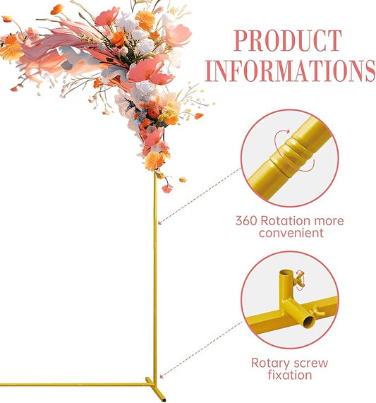 Xizlapu 6.6FTx6.6FT Wedding Arch Backdrop Stand Square Gold Metal Balloon Arch Frame for Ceremony Anniversary Garden Arbor Outdoor Baby Shower Photo Booth Photo Booth Background