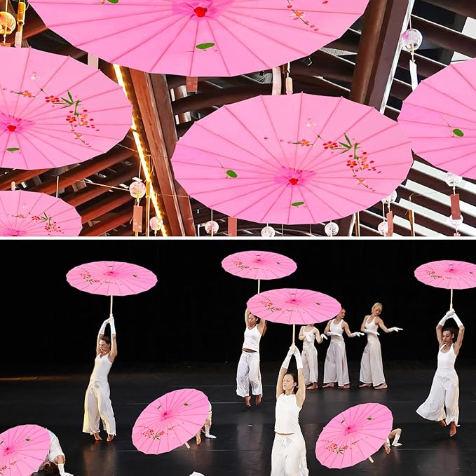33" Pink Flower Cloth Decoration Handmade Parasol Umbrella Chinese Japanese Asian DIY Art Dance Classical Umbrella for Wedding Parties Photography Costumes Cosplay (Pink)