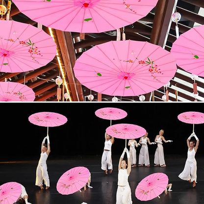 33" Pink Flower Cloth Decoration Handmade Parasol Umbrella Chinese Japanese Asian DIY Art Dance Classical Umbrella for Wedding Parties Photography Costumes Cosplay (Pink)
