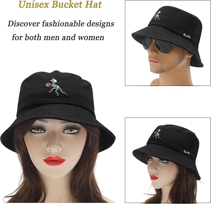 ZLYC Unisex Fashion Embroidered Bucket Hat Summer Fisherman Cap for Men Women