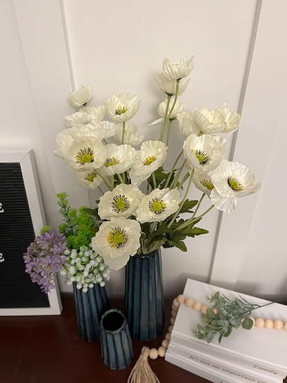 ATFL White Poppy Flowers Artificial for Wedding Decorations,12 Pcs Fake Faux Silk Poppies Bulk for Home Decor Table Centerpieces Floral Arrangement (23.5‘’, White)