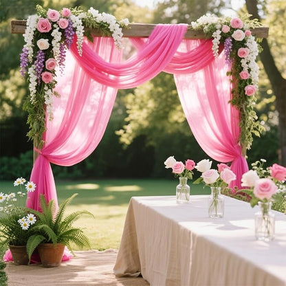 VOK Wedding Arch Draping Fabric Chiffon Fabric, 29in x 18Ft 1 Panels Sheer Chiffon Outdoor Curtain for Wedding Ceremony Birthday Party Decoration (Fuchsia,1 Panel)