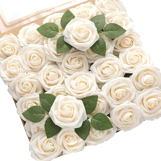 DerBlue 60pcs Artificial Roses Flowers Real Looking Fake Roses Artificial Foam Roses Decoration DIY for Wedding,Arrangements Party Home Decorations