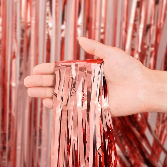 2 Pack Rose Gold Tinsel Foil Fringe Curtains, Rose Gold Party Decorations, Metallic Tinsel Party Streamers Backdrop for Birthday Baby Shower Graduation Wedding Party Decorations