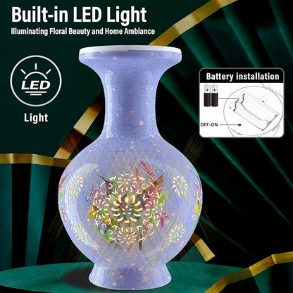 3D Puzzle Vase for Adults, 200 Curved Pieces DIY LED Vase, Unique Craft Kit for Home Decoration, Creative Hobby Gift for Women, Ideal Housewarming & Birthday Gifts (Lavender Bloom Pattern)