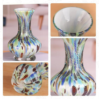 KAMMAK Colored Glass Vase, Beautiful Hand Blown Decorative Vase, Modern Art Vase for Flower Mantle Dining Table Centerpiece, Entryway Living Room Wedding Decoration, FH020