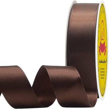 Double Face Brown Satin Ribbon 1 inch X 25 Yards Polyester Brown Ribbon for Gift Wrapping Very Suitable for Weddings Party Invitation Decorations and More