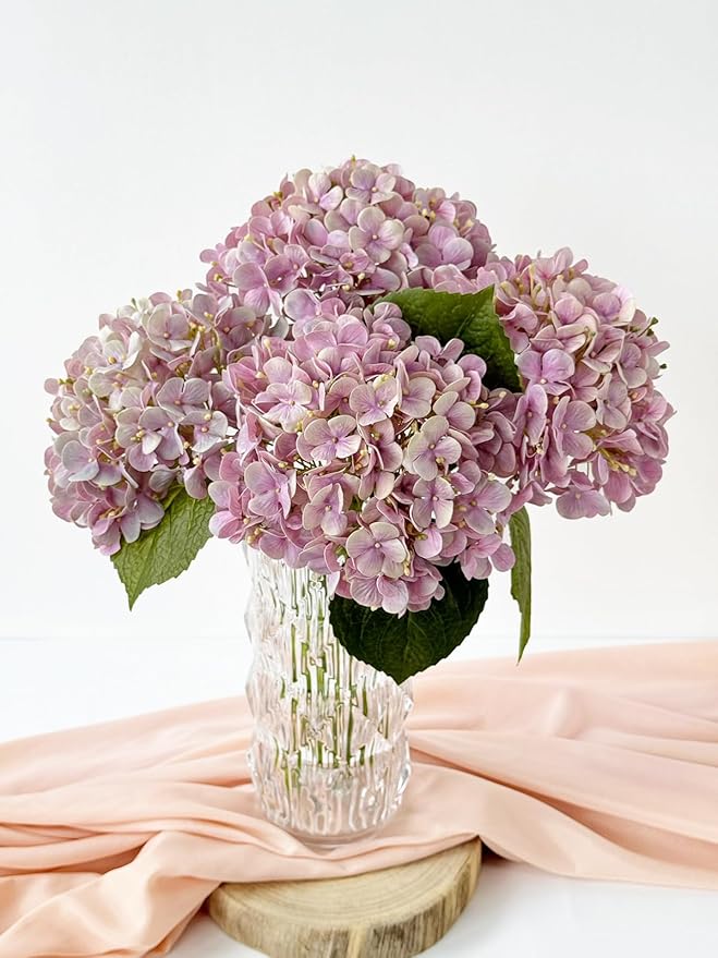 4 Pcs 20'' Real Touch Hydrangeas Light Pink Artificial Hydrangeas Flowers Faux Latex Lifelike Hydrangea for Kitchen Living Room Porch Home Decor Baby Shower Party Wedding Table Centerpiece