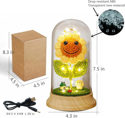 Levvohd Crochet Sunflower Gifts for Women, Artificial Sun Flower Birthday Gifts for Grandma, in Plastic Dome Sunflower, for Her Mom Mothers Day Christmas Day Gifts (B - 4.3 in X 7.5 in)