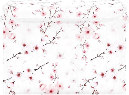 Flower Baskets Collapsible Storage Bins with Lids, Cherry Blossom Branche Storage Boxes Clothes Baskets for Organizing