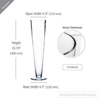 WGV Trumpet Glass Vase Bulk, Open 4", Height 16", (Multiple Sizes Choices) Clear Tall Pilsner Floral Planter Container Centerpiece, Wedding Event Home Decor, 6 Pieces (VTV0416)