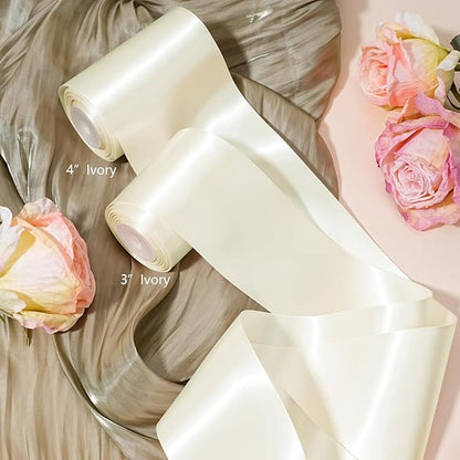 LaRibbons Ivory Satin Ribbon 3 Inch x 10 Yards Double Faced Luxury Silk Ribbon for Christmas Gift Wrapping, Holiday Bows, Christmas Wreath Sash Wedding Decorations and Party Crafts