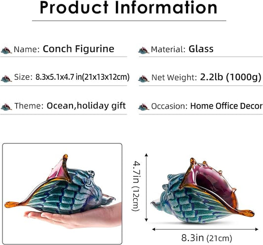 EUSTUMA Hand Blown Glass Conch Figurines Ornament,Sea Animal Ornament for Home Decor,Sea Animals Collection for Birthday Gift,Glass Seashell