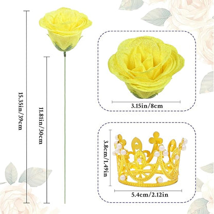 Waipfaru Glitter Roses Bouquet, DIY Fake Flowers Bouquet, Yellow Artificial Flower for Mothers Day Gifts, Valentines, Anniversary, Engagement, Wedding, 24 Pcs