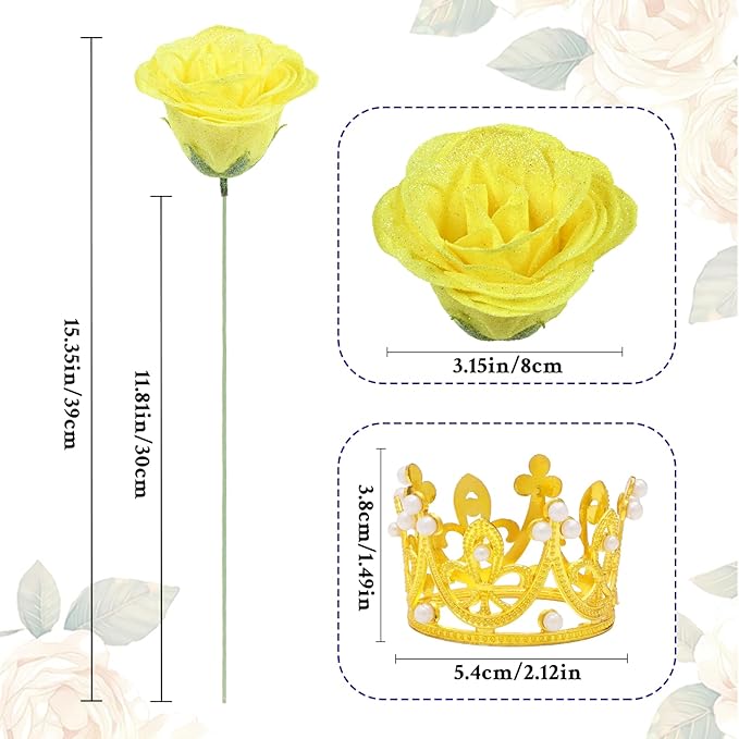 Waipfaru Glitter Roses Bouquet, DIY Yellow Fake Flowers Bouquet, 36 Pcs Rose for Grandma Wife Girlfriend Valentines, Mothers Day, Anniversary, Graduation