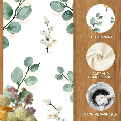 Eucalyptus Table Runner with White Berries – 13x72 Inch Greenery-Inspired Linen-Look Fabric, Rustic Farmhouse Table Decor for Dining Room, Kitchen, Wedding, Spring & Everyday Use