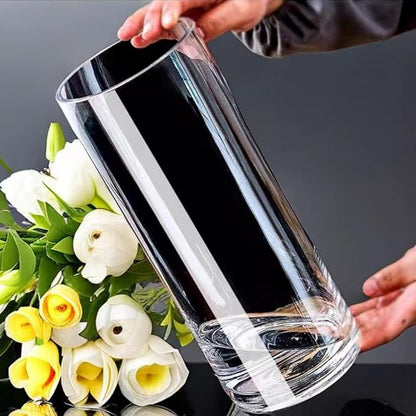 3 Pcs Acrylic Clear Cylinder Flower Vase for Plants Bouquet, Unbreakable Hurricane Tall Large Plastic Vases for Wedding Centerpieces, Hydroponic Decor Base Set of 3 (H 8" + H 10" + H 12" No Flowers)