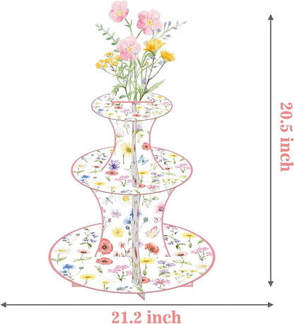 Wildflower Cupcake Stand Spring Wildflower Birthday Party Decorations Wildflower Cupcake Holder 3 Tiers Floral Dessert Towers for Flower Theme Baby Shower Supplies