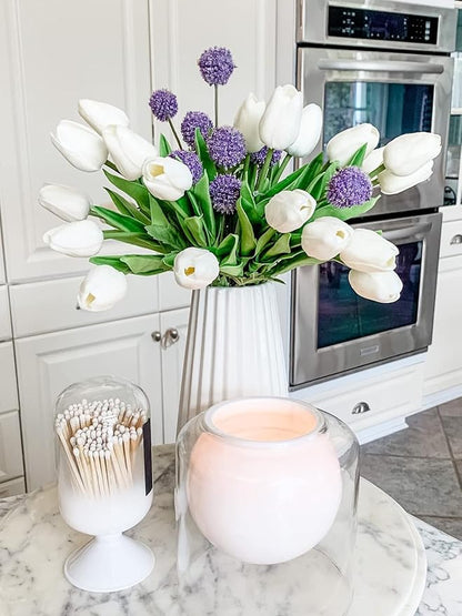 Beferr White Tulips Artificial Flowers 18Pcs Faux Silk Tulip Real Touch Tulip Fake Flowers Bouquets Arrangements for Mother's Day Easter Spring Flowers Gifts Home Table Decor