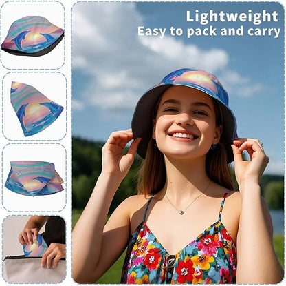 Bucket Hat for Women Men Unisex Sun Cap Packable Outdoor Fisherman Hat Headwear,Reversible Double-Side-Wear