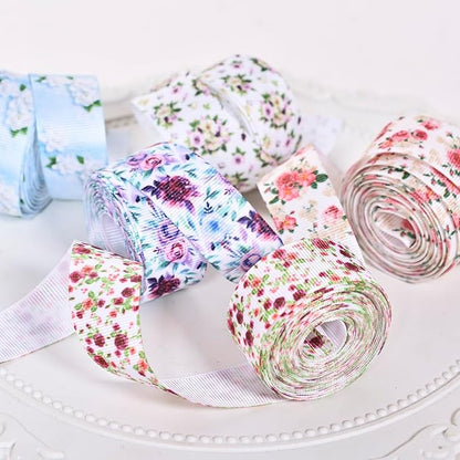 Floral Grosgrain Ribbon, 5 Rolls Flower Pattern Ribbon Spring Summer Fabric Decorative Craft Ribbon Roll for Gift Wrapping Decor Hair Bow Sewing Wreath Crafts (Mixed Color, 1-1/2Inch X 10Yards)
