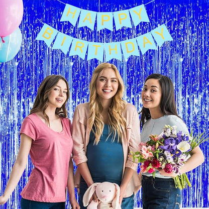 3 Pcs Blue Tinsel Foil Fringe Curtains,3.28ft x 6.56ft Gold Photo Booth Backdrop Streamer Curtain,Photo Booth Props,Ideal Bachelorette Party Supplies, Birthday, Christmas,New Year Decorations…
