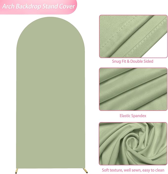 Wokceer 6FT Wedding Arch Cover Spandex Fitted Wedding Arch Stand Covers Round Top Sage Green Chiara Arch Cover for Birthday Party Ceremony Banquet Decoration