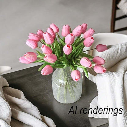 10-Heads Tulips Artificial Flowers Arrangement Centerpiece Decoration Flowers for Wedding Flowers Bouquets Office Desk (Pink)