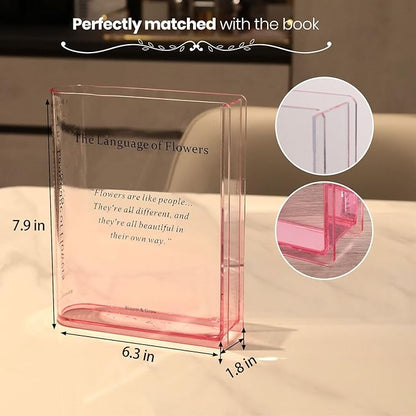 Book Vase for Flowers Home Décor,Artistic and Cultural Flavor Decorative Acrylic Clear Vase for Home and Office,Creative Gifts for Book Lovers (Pink)