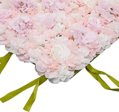 CNCEST Artificial Flower Wall Panels, Flower Wall Mat Silk Rose Flower Panels, Artificial Flower Wall Background (Green+White+Pink)