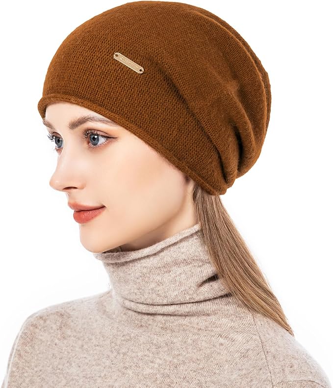 QUEENFUR Knit Slouchy Beanie Hats for Women Cashmere Ski Cap Knitted Wool Soft Warm Winter Hat