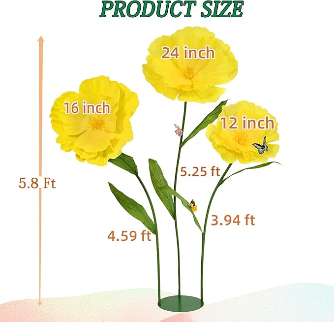 5.8 Ft Giant Artificial Flowers,Large Paper Flower,Huge Poppy Flowers Decoration for Wedding,Hotel,Office,Window Display and Home Farmhouse Decor(Yellow)