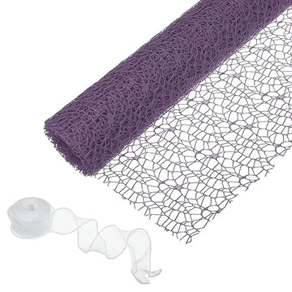 PATIKIL Flower Wrapping Mesh Paper, 15ft Floral Bouquet Craft Packaging Hollow Net Yarn with Ribbon for Flowers Gift Packaging, Maroon