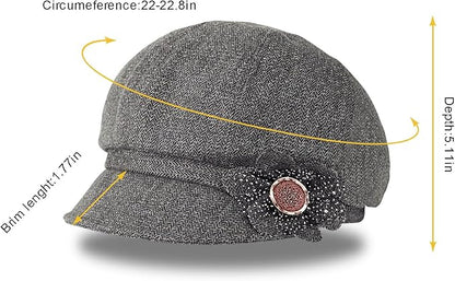 Women Retro Classic Visor Newsboy Cabbie Cap Beret Hats with Flower Buckle for Woman Ladies