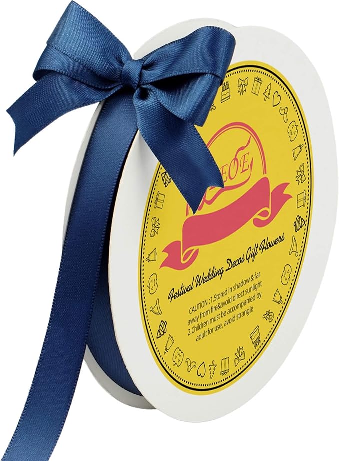 Double Face Navy Blue Satin Ribbon 5/8 inch X 50 Yards Polyester Navy Blue Ribbon for Gift Wrapping Very Suitable for Weddings Party Invitation Decorations and More
