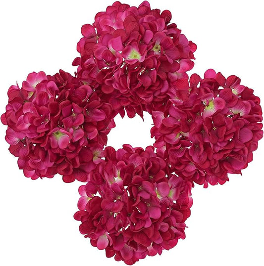 Hollyone Fuchsia Silk Hydrangea Artificial Flowers Heads 7.4inch Large Fake Hydrangea 4Pcs Full Faux Flowers with Stems for Wedding Party Table Centerpieces Flower Arrangement Home Decor