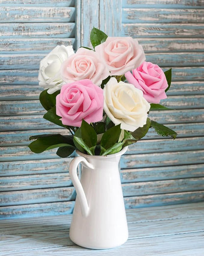 JOYLEX Artificial Flowers Realistic Roses, 100pcs Real Looking Fake Roses with Stem for DIY Wedding Bouquets Centerpieces Bridal Shower Party Home Romantic Decorations (Shades of Pink)