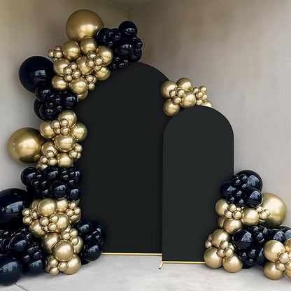 7.2FT, 6FT Arch Backdrop Stand with Cover Set of 2, Gold Metal Balloon Wedding Arch Frame with 8 Ground Stakes Stable for Outdoor Birthday Party Wedding Ceremony Bridal Baby Shower Decoration