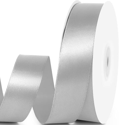 1" x 50 Yards Satin Ribbon - Silver Silk Ribbon with Spool - Ideal for Gift Wrapping, Floral Bouquets, Crafts, Wedding Party Decorations, Christmas and Sewing Projects