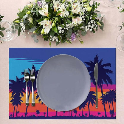 Placemats Set of 4 Palm Tree Orange Sunset Place Mats Washable Table Dinner Mats Linen Table Mats for Kitchen Dining Party Home Kitchen Decor 12x18 Inch