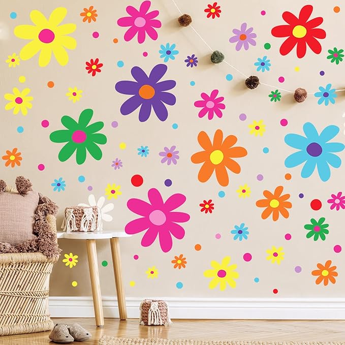 Glow in The Dark Big Daisy Wall Decals，Glowing Luminous Daisy Wall Stickers Colorful Removable self-Adhesive Boho Flower Decals for Girls Bedroom Kids Baby Nursery Living Room Decor