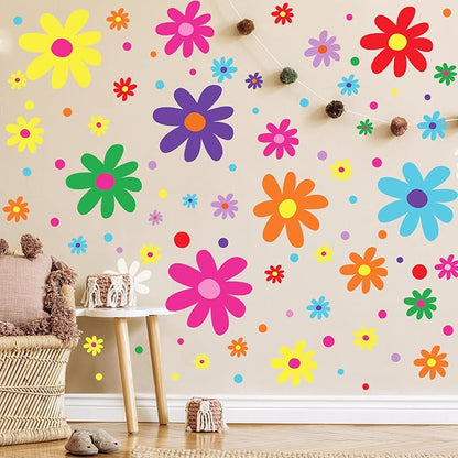 Glow in The Dark Big Daisy Wall Decals，Glowing Luminous Daisy Wall Stickers Colorful Removable self-Adhesive Boho Flower Decals for Girls Bedroom Kids Baby Nursery Living Room Decor