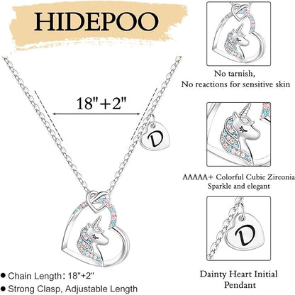 Hidepoo Stocking Stuffers for Teen Girls Kids - Colorful CZ Heart Pendant Initial Unicorn Necklaces for Girl Jewelry Birthday Gift Christmas Gifts for Grandkids Girls Kid