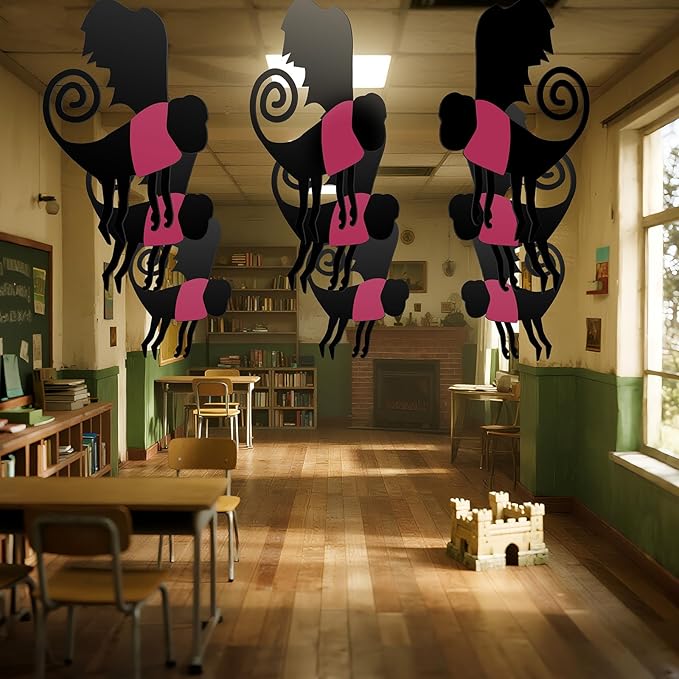 Preboun 15 Pcs Wizard Party Hanging Monkey Decorations, Halloween Hanging Monkey Banner Halloween Ceiling Decor for Classroom Pink and Black Wizard Party Decoration(Rose Pink,Funny)
