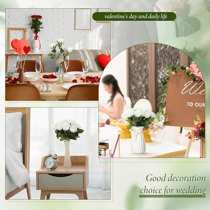 Hotop 40 Pcs Rose Artificial Flowers Bulk with Long Stem,Realistic Silk Fake Roses Bouquet for Home Wedding Centerpieces Party Table Decoration Valentines Gifts(White)